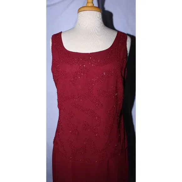 Poly USA #5120 Beaded Chiffon Mother's Gown With Jacket-Size L-BURGUNDY-NWT - Picture 6 of 11